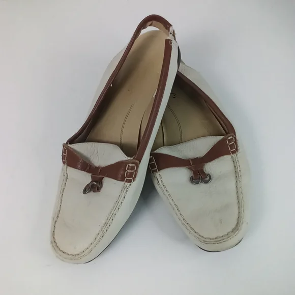 Trotters Cream and Brown Leather Flats Slingback Mules 8.5 Wide - Picture 1 of 6